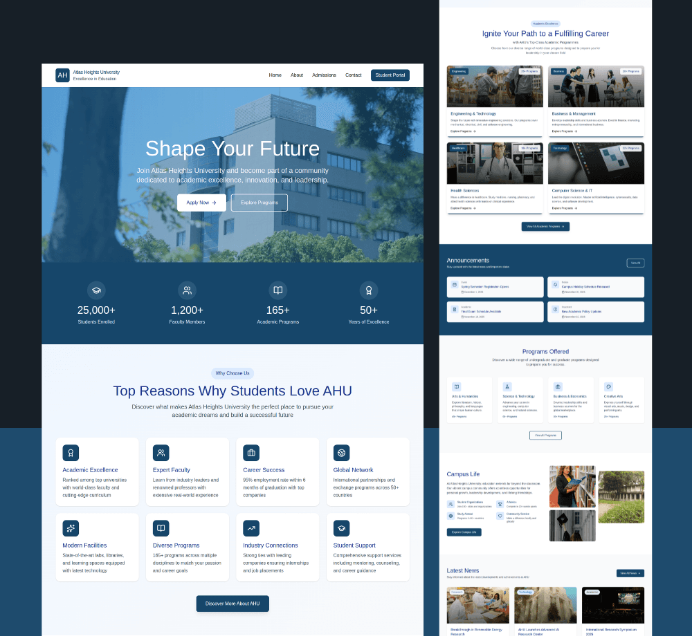University Homepage & Stats